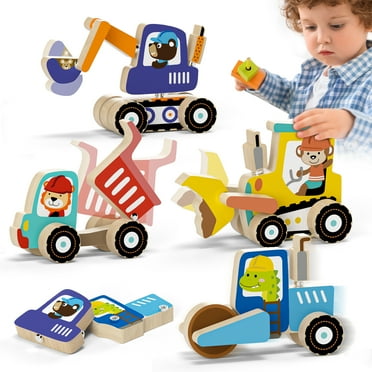 Toys for Boys 2 to 4 Years Old, Construction Vehicle Take Apart Toys Cars For Toddlers, Construction Toys for Boys 3 6 Years, Wooden Cars Toys, Learning Educational Toys for Kids Birthday Gifts
