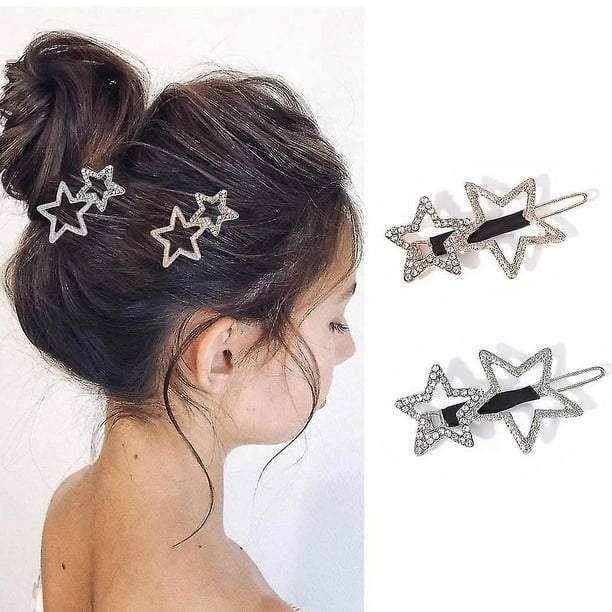 Star Hair Clips Bride Wedding Hair Barrettes Crystal Rhinestone Hair Pin Fashion Hair Pieces Hair Accessories For Women And Girls (pack Of 2)