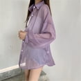 thumbnail image 5 of Women Lapel Button Down Long Sleeve Shoulder Sheer Mesh Blouses Shirt Top Long Sleeve Cardigan Outwear Daily Wear, 5 of 9