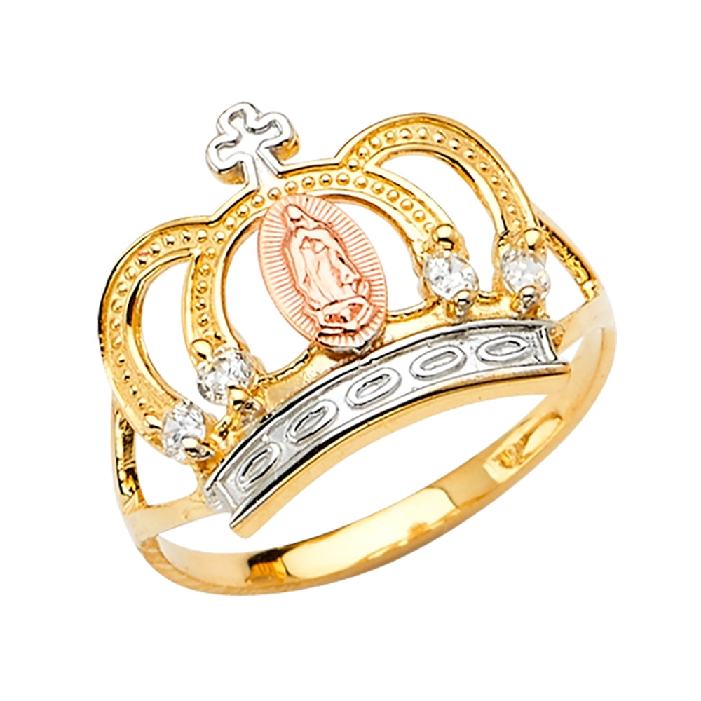 Solid 14k Gold Our Lady of Guadalupe Virgin Mary Crown Cubic Zirconia ...