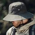 thumbnail image 3 of harmtty Windproof Bucket Hat Men Summer Sun Hat Windproof Strap Wide Brim Anti-uv Sun Protection Foldable Portable Gardening Fishing Travel Outdoor Fisherman Army Green, 3 of 7