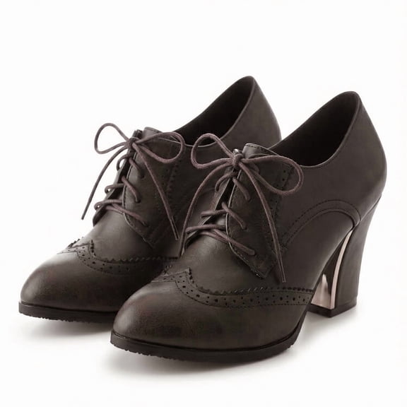SACFOF Women's Chunky High Heel Oxford Pump Lace Up Wingtip Perforated Platform Vintage Brogues Dress Shoes