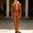 thumbnail image 6 of Men 4-Piece Set Geometric Print Shirt with Matching Pants, Collar and Belt Dress Up Outfit for Men, 6 of 9