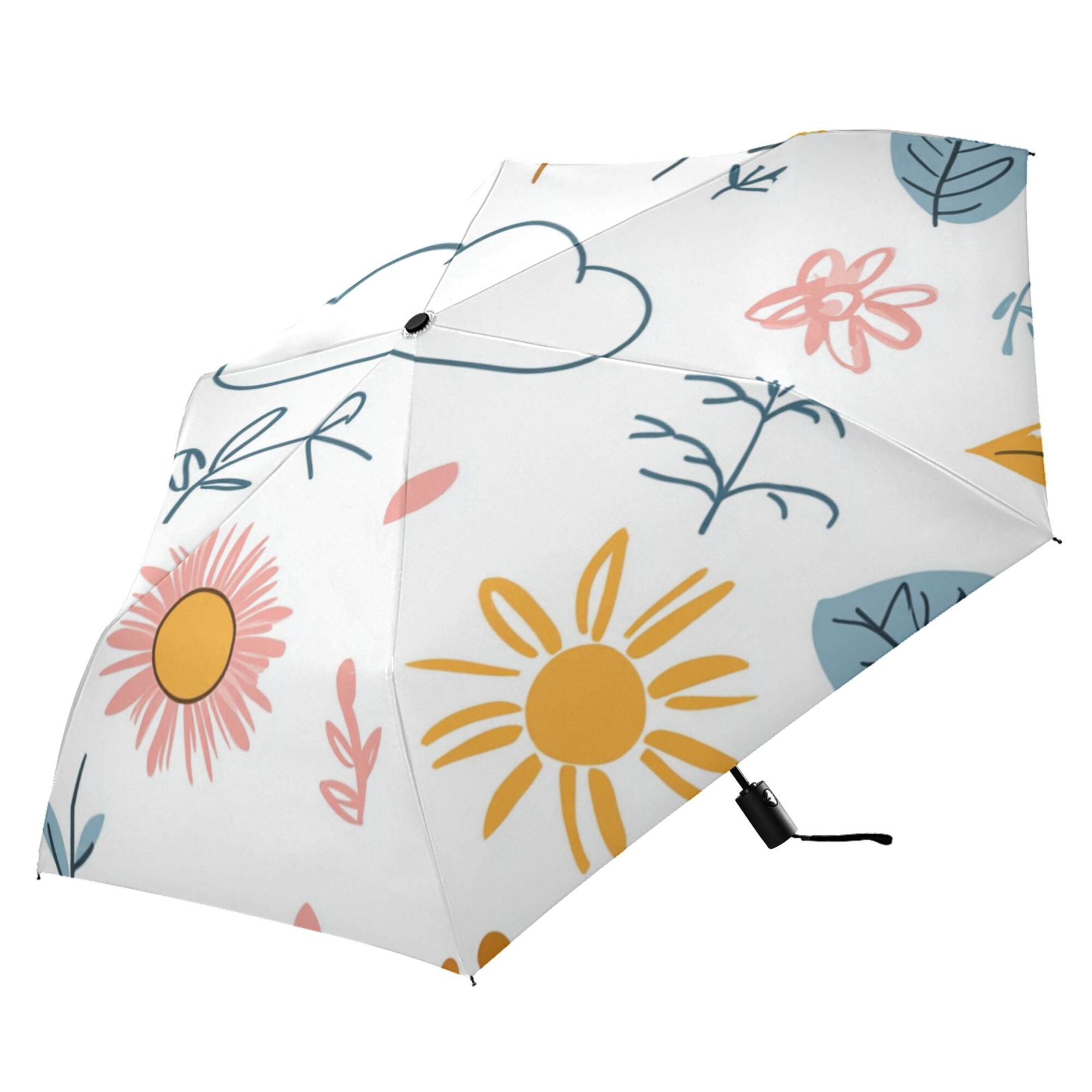 FORMRS Travel Umbrella Folding Auto Open Close Windproof Rain UV Protection, Cartoon Doodles