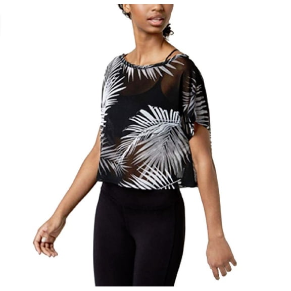 Material Girl Juniors Printed Active Top Palm Black Combo Size Extra Small