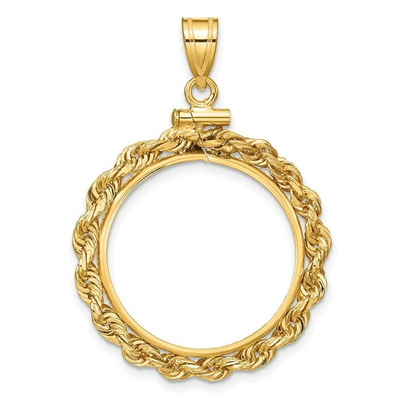Wideband Distinguished Coin Jewelry 14k Polished Rope 21.6mm x 1.7mm Screw Top Coin Bezel Pendant