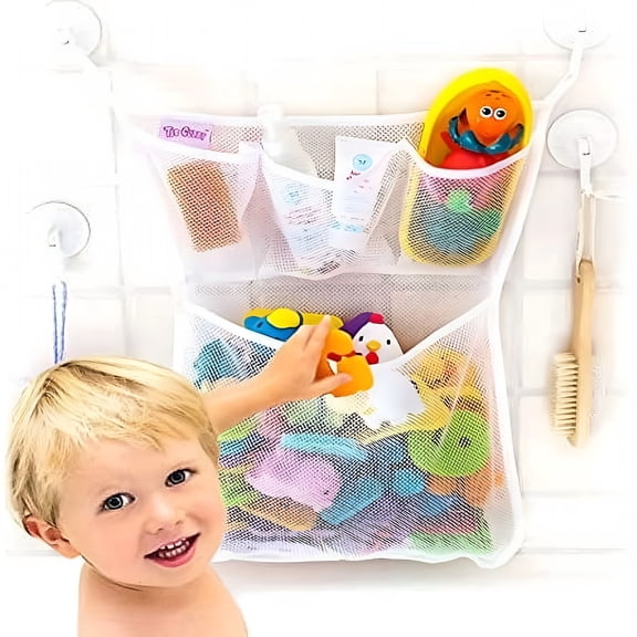 MELIVO Bath Toy Organizer for Tub,Baby Bath Toy Holder,Mesh Bath Toy Storage Corner,Bathtub Toy Holder,Bathroom Toy Storage for Tub Toy Holder,Bath Toy Net Caddy Basket