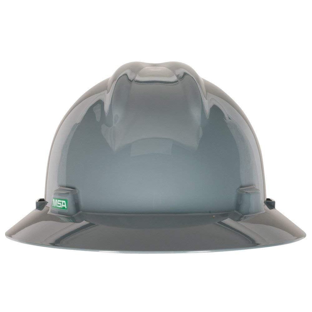 MSA 475367 V-Gard Full-Brim Hard Hat With Fas-Trac III Ratchet Suspension  Polyethylene Shell, Superior Impact Protection, Self Adjusting Crown Straps - Standard Size in Navy Gray