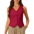 thumbnail image 1 of Chaleco sin mangas de botón y cuello en V para mujer INSPIRE CHIC, color rojo profundo, talla XL, 1 of 6
