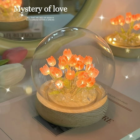 

Mairbeon 1 Set Tulip Night Light Realistic Looking Flicker Free Soft Lighting Stable Base Battery Powered Decorative DIY Mini Tulip Flower