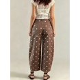 thumbnail image 4 of Women'S Polka-Dot Print High-Waist Seamed Wide-Leg Cropped Casual Pants Reddish-Brown S, 4 of 9