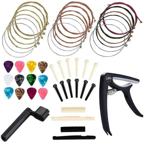 Acoustic Guitar Accessories Kit Guitar Strings Replacement Changing Tool Including Guitar Acoustic Strings,Picks,Capo,String Winder,Bridge Pins,Picks for Guitar Players Beginners (48 Pcs)
