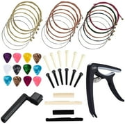 Acoustic Guitar Accessories Kit Guitar Strings Replacement Changing Tool Including Guitar Acoustic Strings,Picks,Capo,String Winder,Bridge Pins,Picks for Guitar Players Beginners (48 Pcs)