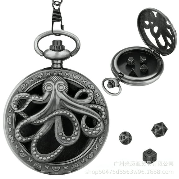 BESTSKY Mini DND Dice Set with Artistic Pocket Watch Shell,7PCS Metal Dice Set - Quiet,Compact,Easy to Read - Ideal for DND,MTG,RPG