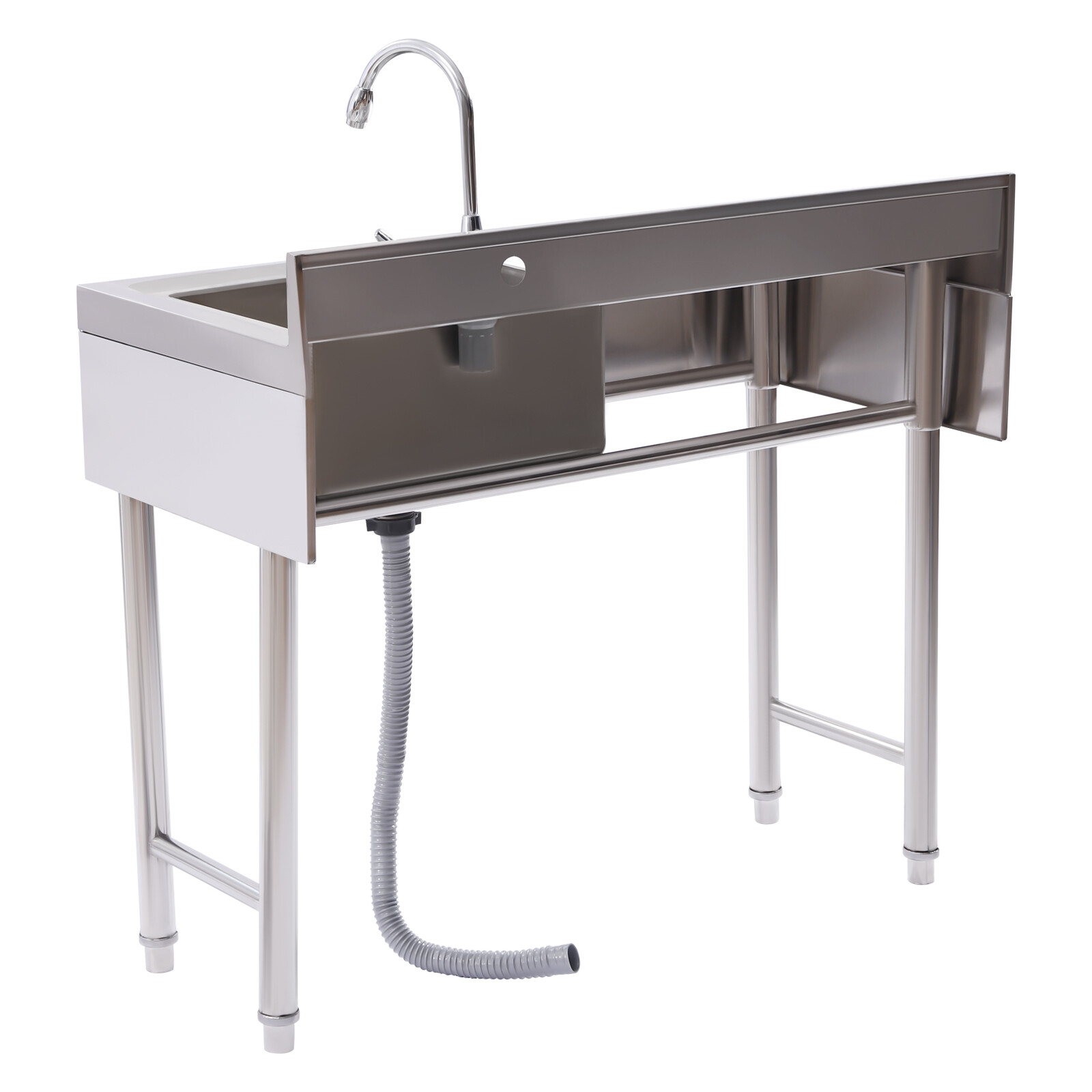 SENDERPICK Freestanding Silver Commercial Sink Stainless Steel Kitchen Utility Sink 1 Compartment & Prep Table