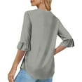 thumbnail image 6 of BiZtdJrK Dressy Casual Tunics for Women Ruffle 3/4 Sleeve V Neck Summer T Shirts Solid Loose Fit Business Work Tunic Tops Gray L, 6 of 8