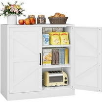 SISESOL White Storage Cabinet with Doors and Adjustable Shelves,33.5" Farmhouse Food Pantry Cabinets,Small Sideboard Cabinet,Short Metal Storage Cabinets for Home Kitchen,Dining/Living/Laundry/Room