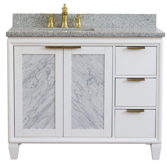 Trento 43" Solid Wood Vanity with Left Rectangle Sink in White/Gray
