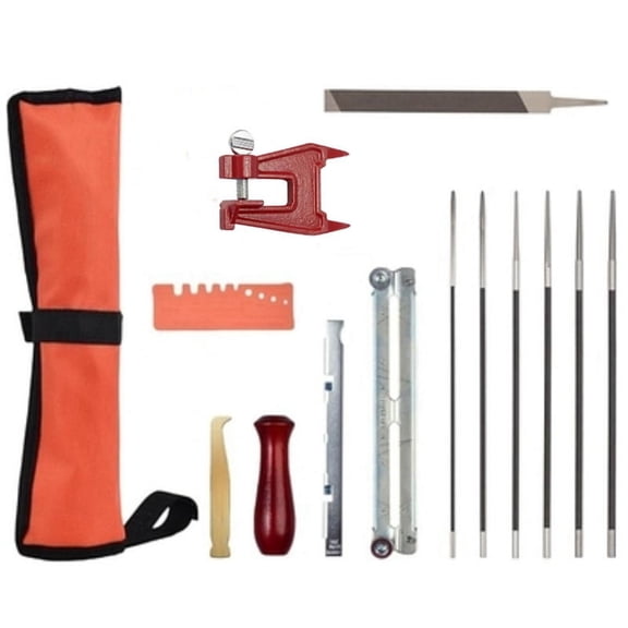 14 Pack Chainsaw File Kit, Chainsaw Sharpener with Stump Vise Round Files, Complete Chain Sharpening Tool Set