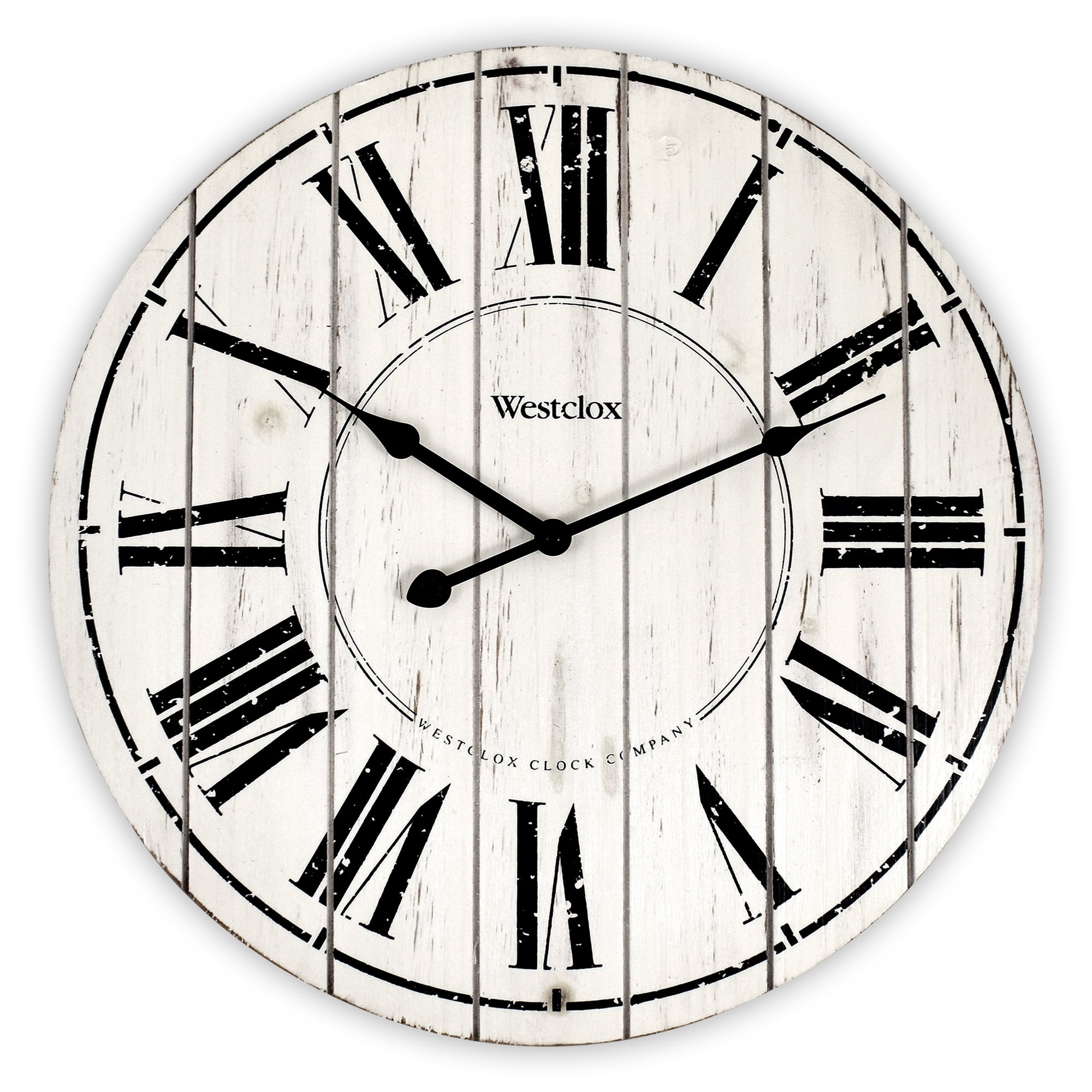 18 White Washed Wood Analog QA Wall Clock with Distressed Finish