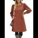 thumbnail image 2 of Vestido de Punto para Mujer con Mangas Abullonadas, Cuello Redondo, Informal, para Otoño e Invierno Rojo Ladrillo M, 2 of 6