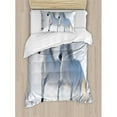thumbnail image 3 of Winter Duvet Cover Set King Size, Galloping Noble Horses on Snow Covered Field Purity Symbols Animals Equestrian Theme, Decorative 3 Piece Bedding Set with 2 Pillow Shams, White, by Ambesonne, 3 of 3
