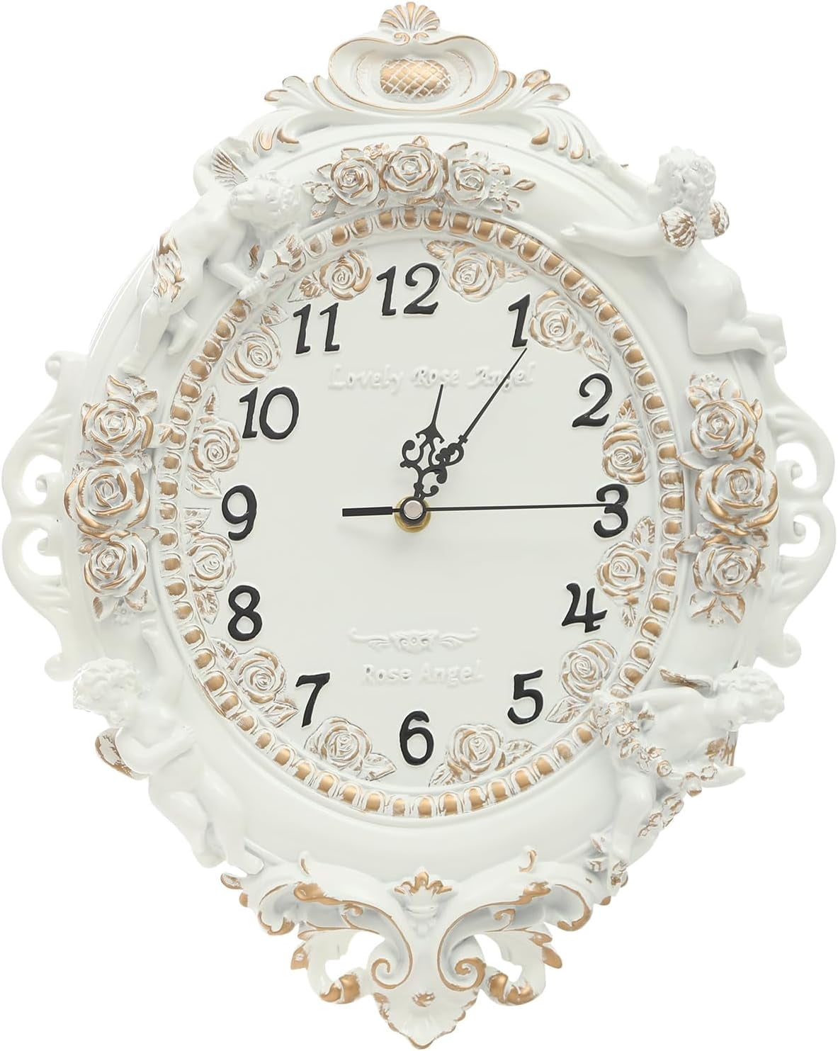 Decorative Wall Clock, European Style Off-White Ellipse Wall Clock for Home and Office Decor, Silent Quartz Movement Resin Wall-Mounted Clock for Living Room