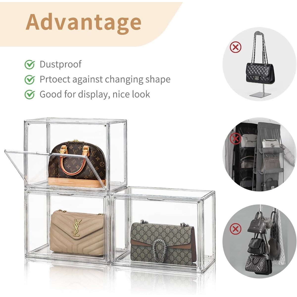 Colourtree 11.81'' H X 15.75'' W X 9.84'' D Clear Handbag Storage Organizer with Sturdy Structure 1 Pack