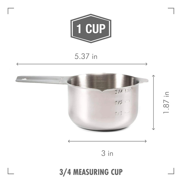 2lbdepot 1/2 Cup Measuring Cup Stainless Steel Metal, Accurate, Engraved Markings US, Size: 3/4 Cup, Silver