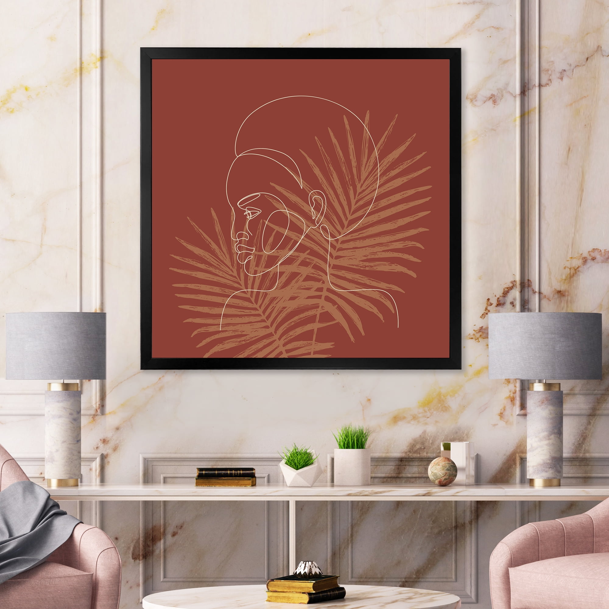 Designart 'Sillhouette of Afro American Woman on Palm Leaves' Modern Framed Art Print