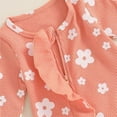 thumbnail image 3 of Bellafa Baby Girls Footies Ruffle Zip Up Onesie Romper Newborn Infant Floral Knit Jumpsuit with Headbant 2 Piece Coming Home Outfits, 3 of 8