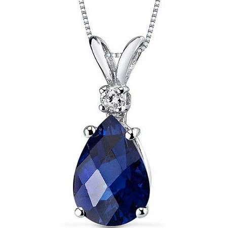 Oravo 2.50 Carat T.G.W. Pear-Cut Created Blue Sapphire and Diamond Accent 14kt White Gold Pendant, 18