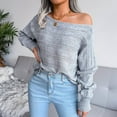 thumbnail image 3 of Vedolay Sweaters Women's Fall Winter Casual Puff Sleeve Crew Neck Loose Soft Pullover Sweater,Gray M, 3 of 4