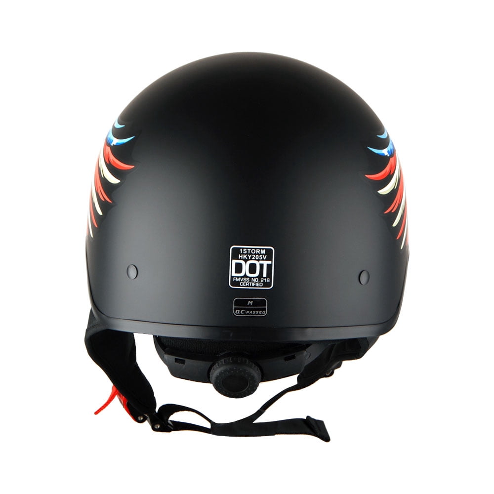 1Storm Motorcycle Half Face Helmet Mopeds Scooter Pilot with retractable Inner Smoked Visor HKY205V, Eagle Black