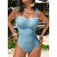 thumbnail image 6 of DOKOTOO Swimsuits for Woman Gathered Trim Tummy Control Padded Swimwear with Tie Shoulder Green S US4-6, 6 of 10