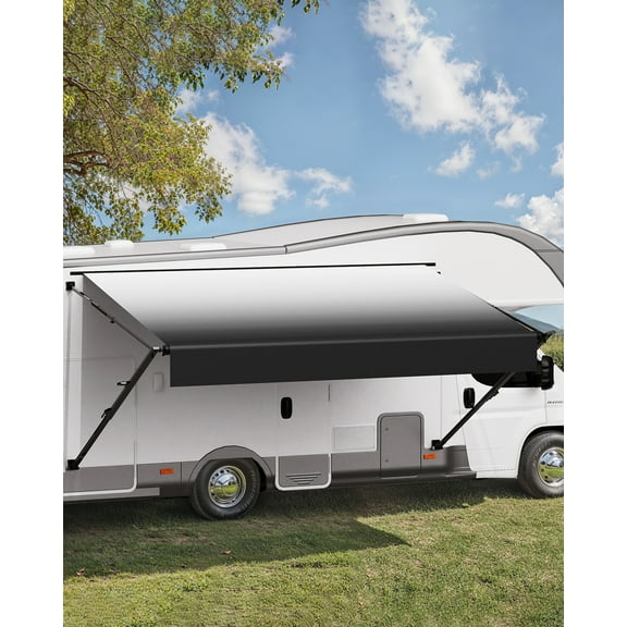VEVOR Manual RV Awning Complete Kit, 16' Retractable Awning with Aluminum Alloy Frame, Outdoor Trailer Awning, Fit for Most RVs(Black Fade)