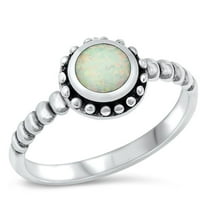 CHOOSE YOUR COLOR Bali Round White Simulated Opal Ring .925 Sterling Silver Band CZ Female Size 5