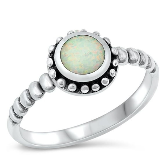 CHOOSE YOUR COLOR Bali Round White Simulated Opal Ring .925 Sterling Silver Band CZ Female Size 4