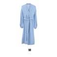 thumbnail image 3 of Vêtements de Nuit Décontractés pour Femmes Printemps Style Ouvert devant Robes de Détente Simples Manches Longues Vêtements de Nuit Maison Pyjama Bleu m, 3 of 7