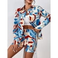 thumbnail image 6 of Cenuakty Women 2 Piece Pajama Set Print Loose Long Sleeve Button Shirt Chiffon Cardigan and Shorts Loungewear Soft Sleepwear, 6 of 8