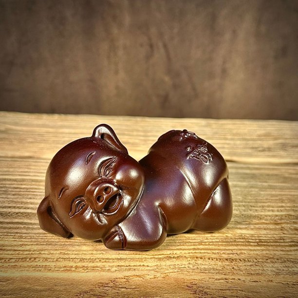 Ebony wood carving of the 12 Zodiac Pigs - Cute little pig figurine, solid wood, perfect as a birthday gift for girls, golden pig handicrafts.
