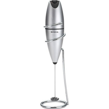 BonJour(r) Coffee Stainless Steel Hand-Held Battery-Operated Beverage Whisk / Milk Frother, Silver