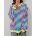 thumbnail image 3 of Women Oversized Striped Color Block Long Sleeve Crew Neck Sweatshirt Casual Loose Pullover Y2K Shirt Top, 3 of 7