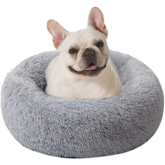 Cat Bed Donut Cuddler,80cm Gray Flurry Warming Round Plush Cushion Mat for Small Medium Large Dogs and Cats, Indoor Sleeping Bed