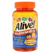 Nature's Way, Alive! Gummies, Multi-Vitamin for Children, Cherry, Orange & Grape Flavored, 90 Gummies(Pack of 4)