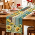 thumbnail image 5 of Sunflower Table Runner 72 Inches, Summer Eucalyptus Botanical Floral Teal Brown Wood Bed Runner Dresser Scarves Tabletop for Indoor Outdoor Parties/Ceremony/Banquet, 16" x 72", 5 of 9