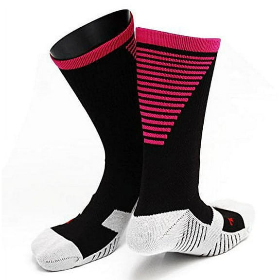 Lovely Annie Men's 1 Pair High Crew Athletic Sports Socks Size M XL0028-06(Black w/ Rose Strip)