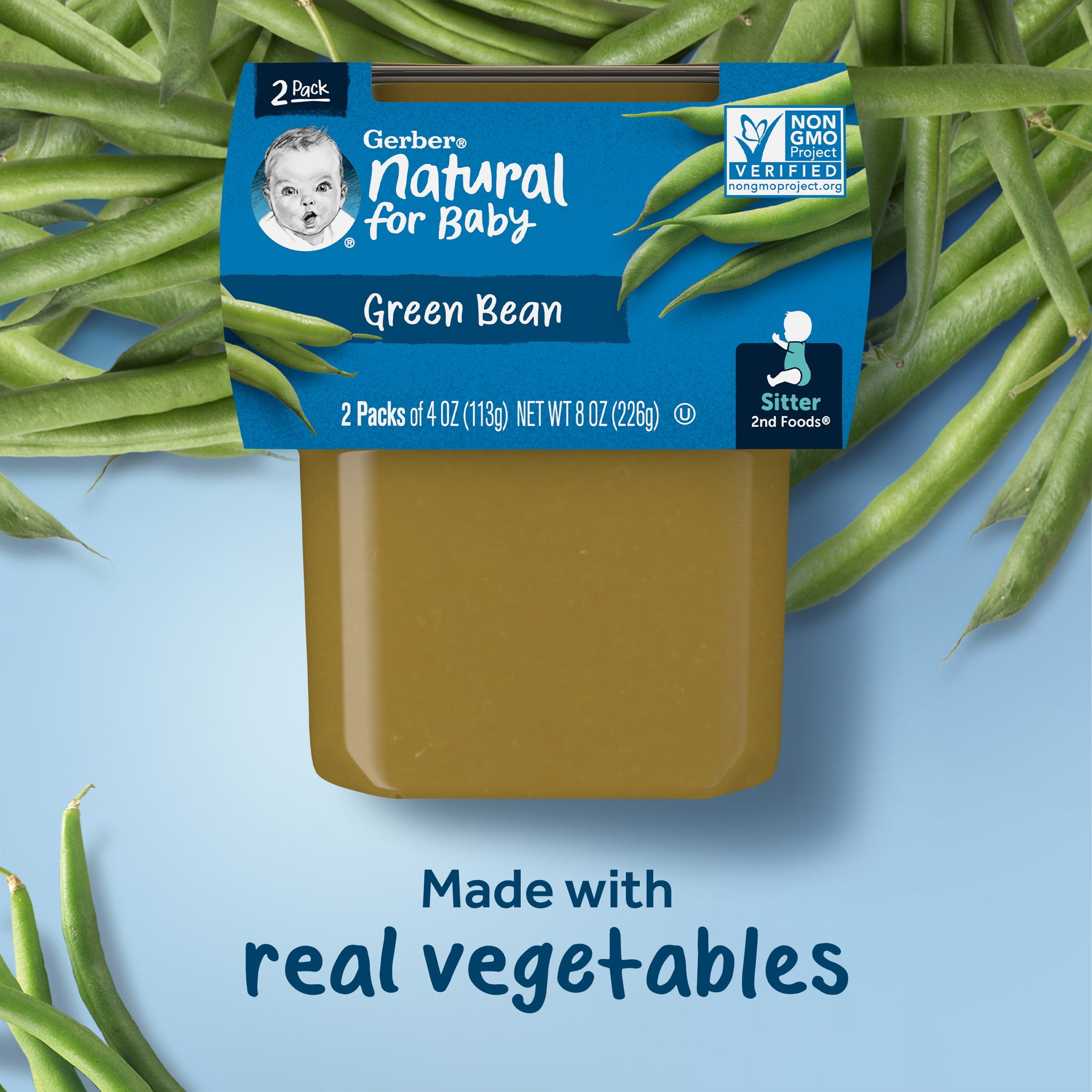 pack) Gerber Stage Baby Food, Green Beans Puree Tubs, Baby