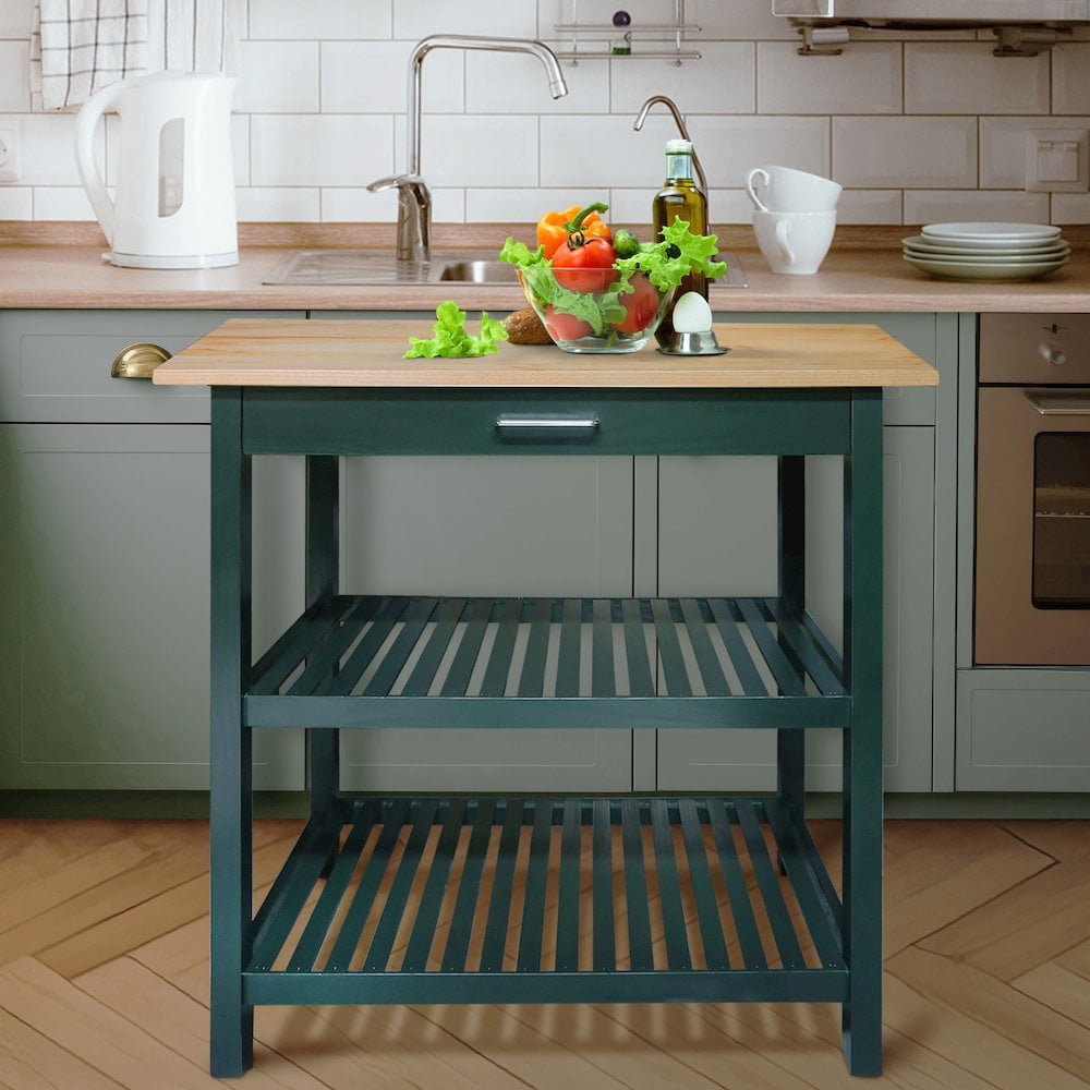 Kitchen Island with Solid American Hardwood Top, Hunter Green
