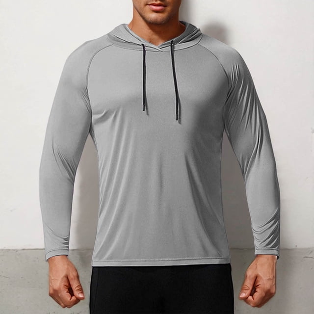 asjyhkr Chemises de Pêche UPF 50+ pour Hommes, Manches Longues Spf Protection Solaire Chandail à Capuchon Natation Course Randonnée